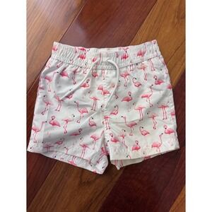 Janie and Jack Boys Swim Trunks Flamingo Print Drawstring Elastic Waist 6-12M